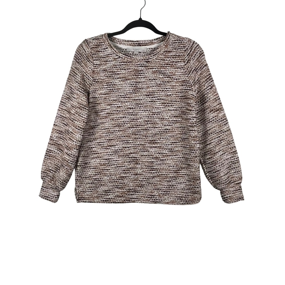 LOFT Sweater NEW Women's Brown Textured Knit Long Sleeve Crew Neck XXS Petite